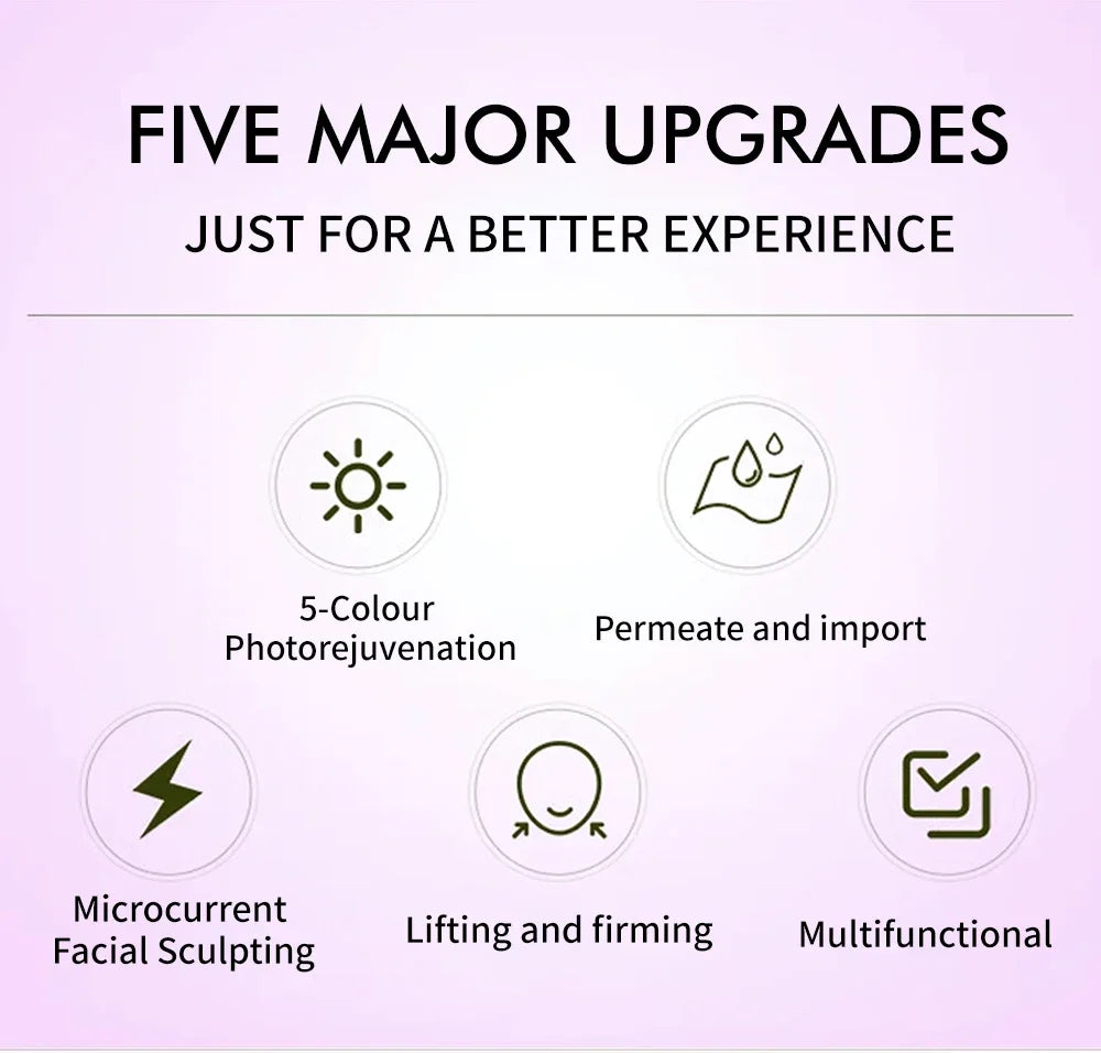 4D Massage Head Home Use Facial Device EMS 5 in 1 Facial Massager Promote Face Cream Absorption 5 Light Color Modes Beauty Tools