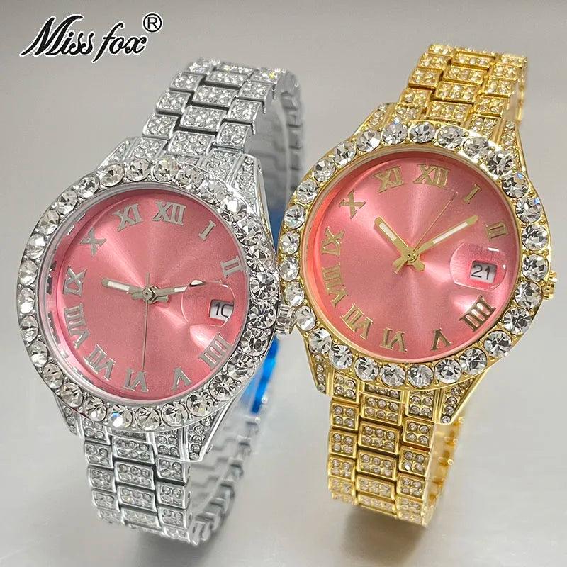 MISSFOX Pink Women Watches Luxury Small Face Elegant Quartz Watch For Ladies Icy Look Party Jewelry Mini Babe So Cute Arm Clock