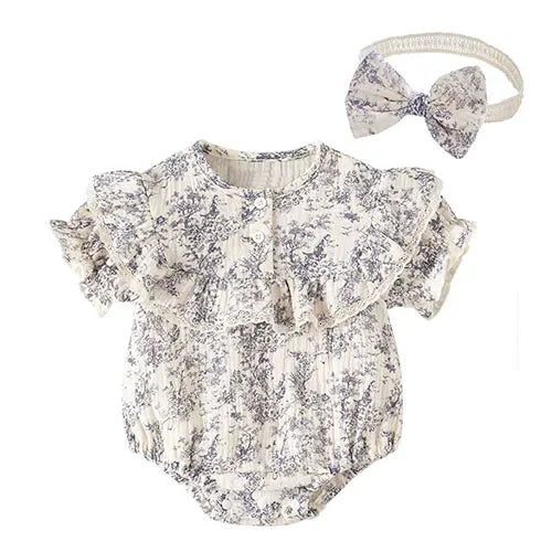 2025 New Summer Toddler Baby Girls Jumpsuit Flying Sleeve Cotton Flower Print Newborn Baby Girls Romper 0-24M Baby Clothing