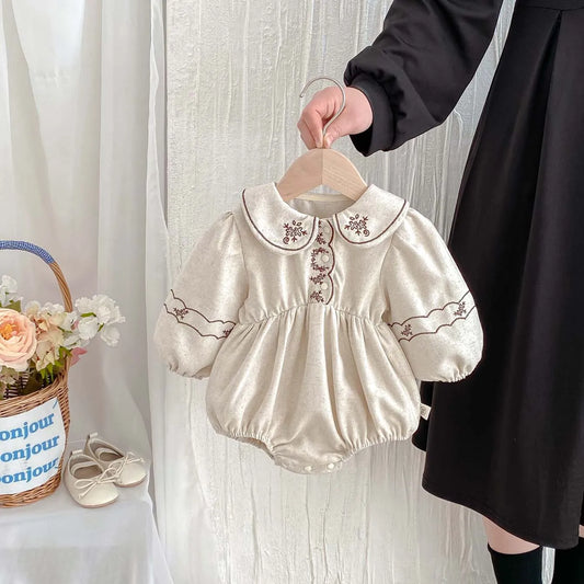 INS new female baby summer clothes western style embroidered lapel long sleeve jumpsuit, baby summer fashion jumpsuit, suitable