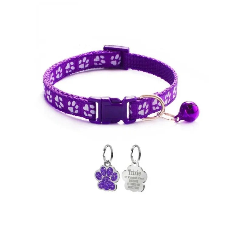 Personalized Cat Collar Adjustable Nylon Pet Products Bell Small Large Kitten pendant Accessories name Tag Small Necklace