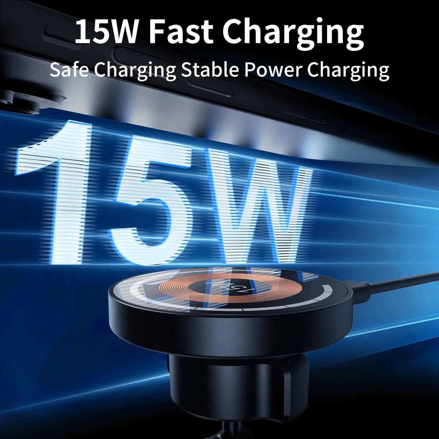 15W Magnetic Car Phone Holder Mount Wireless Charger Fast Charging Rotation Magnetic Car Phone Stand for IPhone 16 15 14 13 12