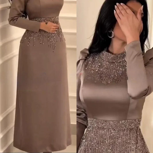 CustomizedProm DressProm Dresses O-Neck A-Line Formal Evening Beading Occasion Gown Vestido De Fiesta Largo  Lila
