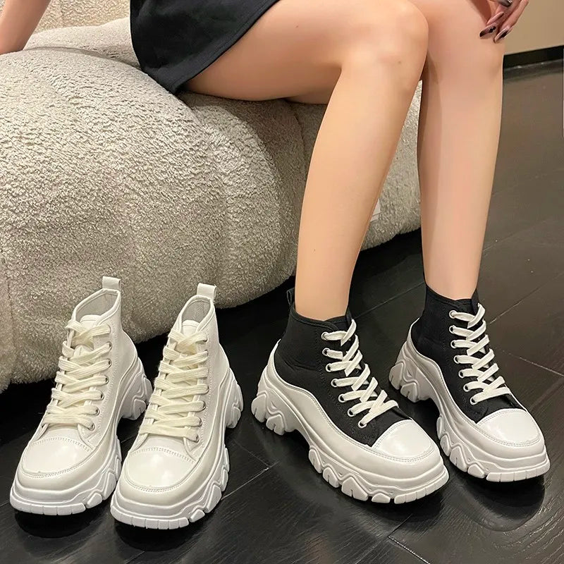 New Women Run Star Sneakers High Top Platform Women Sports Shoes White Black Casual Fashion Canvas Shoes Vulcanized Shoes Feme