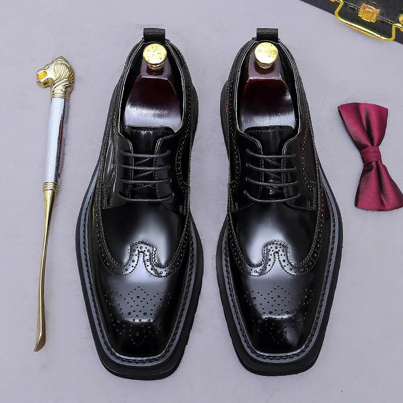 Men's Brogue Platform Oxford Shoes Genuine Leather Thick Sole Formal Dress Shoes for Men Business Casual Lace Up Luxury Oxfords