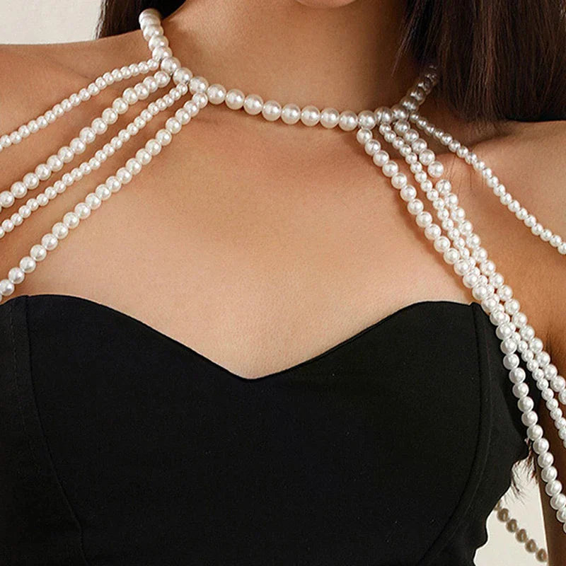 Sexy Hot Girl Body Chain Waist Chain Women's Fashion Show Imitation Pearl Shoulder Chain Bustier Chain Clothing Chain