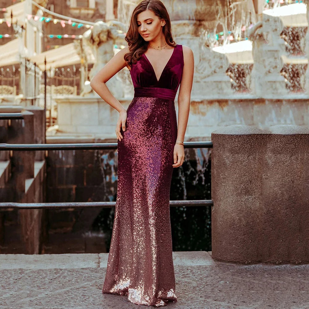 Sexy vintage Maxi Sequin cocktail Dress bridesmaid Prom Dresses for Women Casual Party Long sleeve club Bodycon Dress vestidos