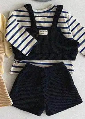 2025 Autumn New Baby Girl Cute Strawberry Print Clothes Set Infant Ribbed Vest + Shorts 3pcs Suit Cute Toddler Girl Outfits