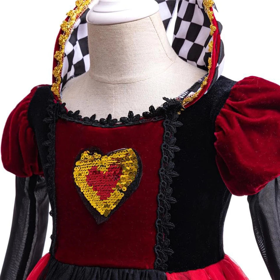 Halloween Red Queen Costume For Girl Alice Movie Cosplay Dress Girls Witch Dress Masquerade Orgy Party Clothes