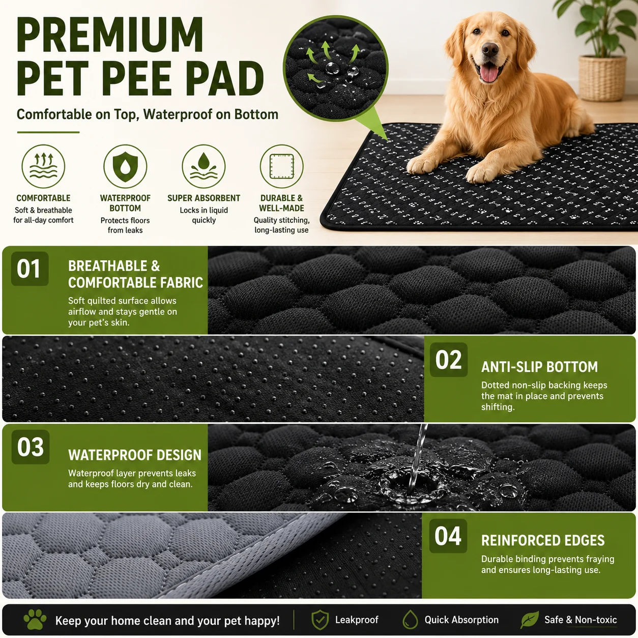 Dog Pee Pad Reusable Washable Waterproof Absorbent Urine Mat Covers Car Seat Floor Sofa Puppy Cat Training Diaper Pet Supplies