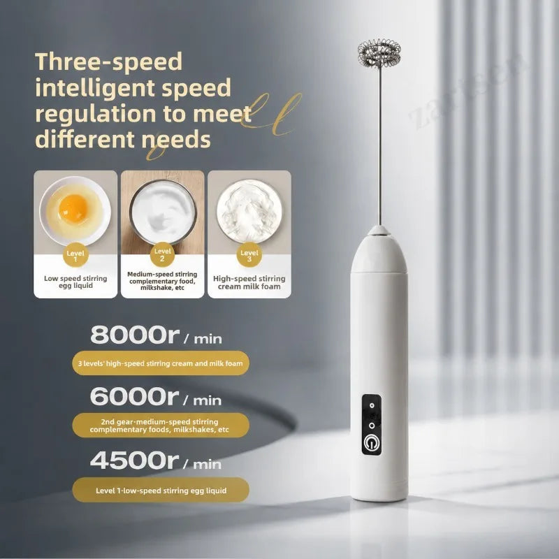 Electric Coffee Frother 2 In 1 Rechargeable Type-C Blender Stainless Steel 3 Speeds Milk Mixer Egg Beater Handheld Foam Maker
