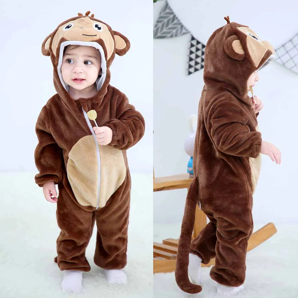 Autumn Winter Cartoon Style Winter Long Sleeve Baby Boys Girls Rompers Toddler Kids Playsuit Jumpsuits Baby Clothes Child Onesie