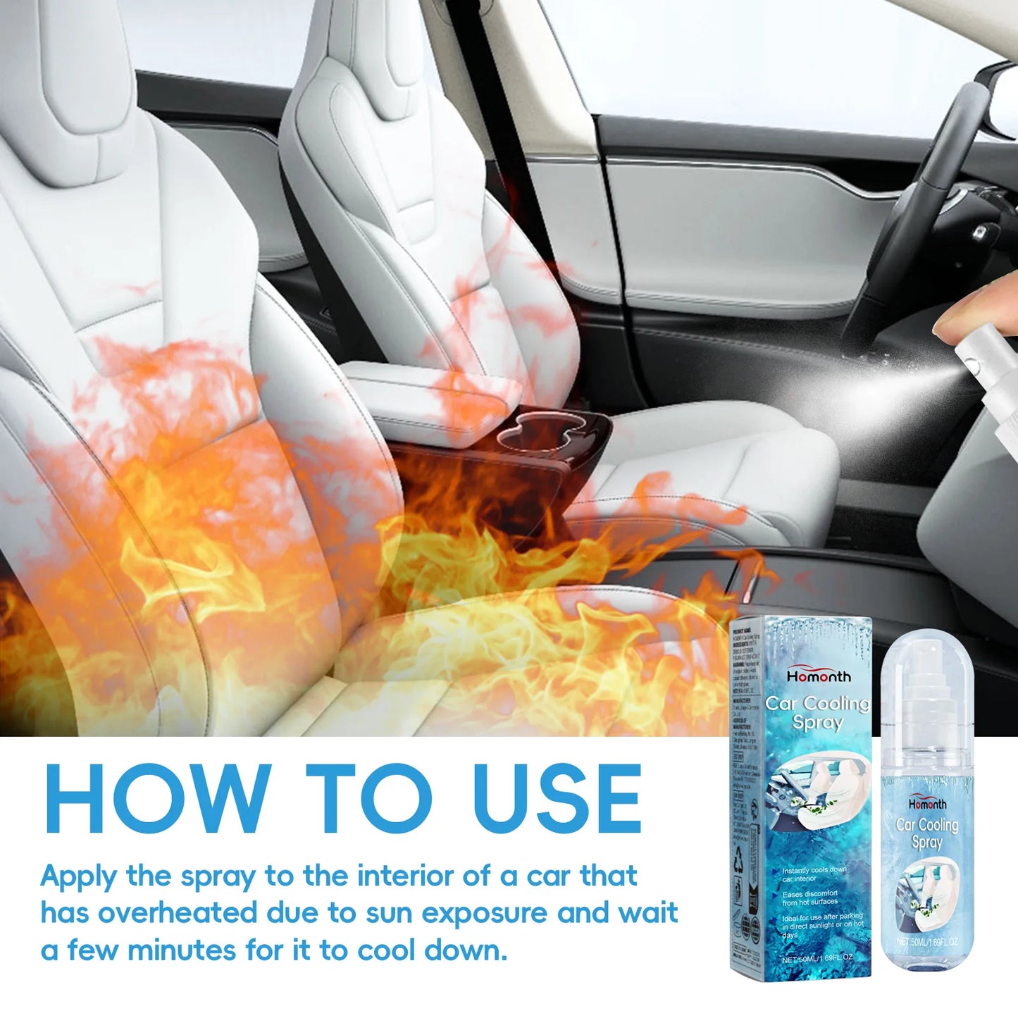 Car Cooling Spray Endothermic Evaporation Reduce Surface Heat Heatstroke Prevention Comfortable Driving Rapid Cooling Agent 50ml