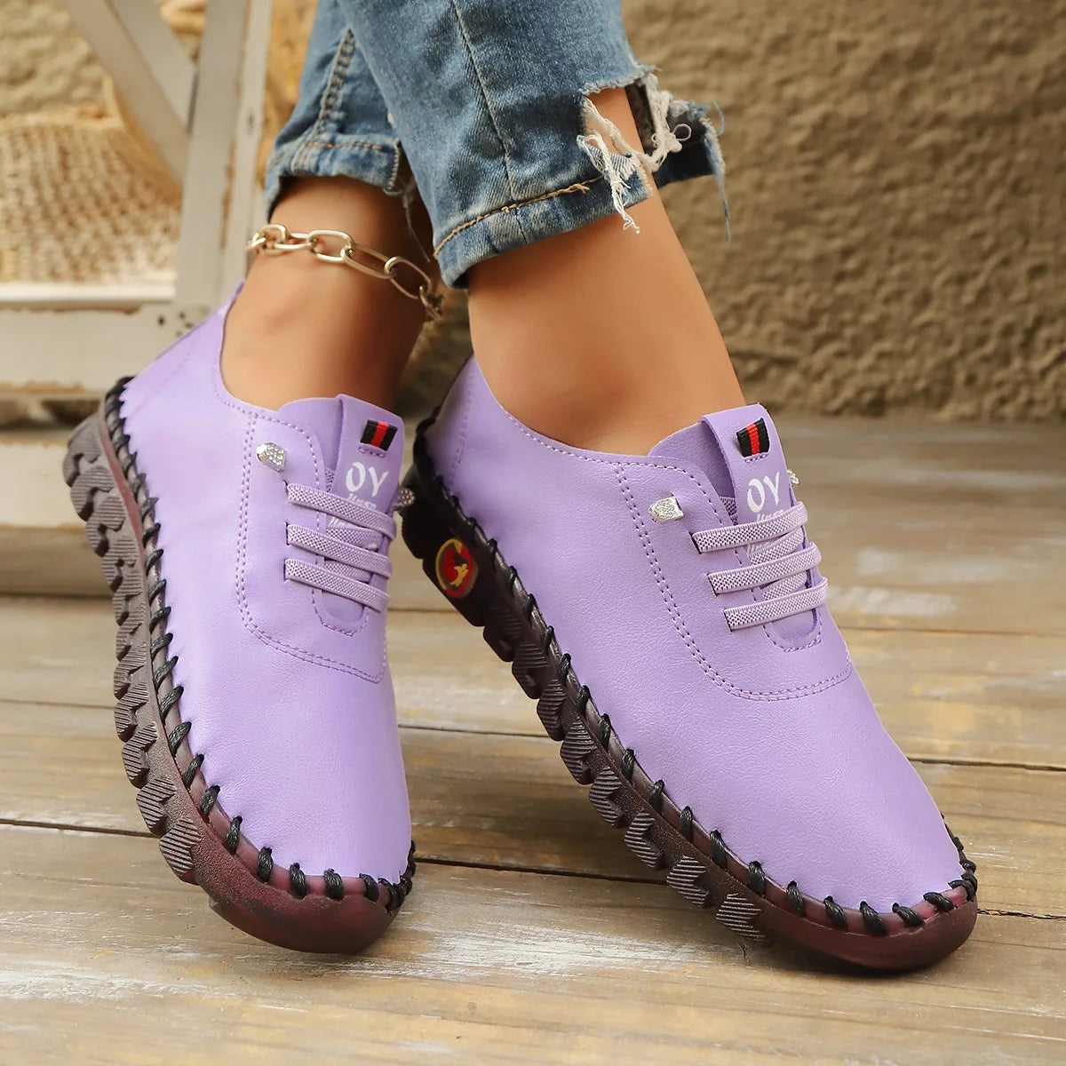 Casual Hand Sewn Women's Single Shoes Soft Bottom Cow Tendon Autumn New Style Comfortable Breathable Wear Resistant Mom Shoes
