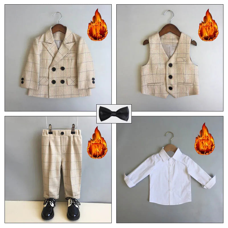 Autumn Winter Children Boys Formal Suit Kids Boys Wedding Suit 1-14Y Teenager Boy Blazer Vest Pant Suit Elegant Boys Kid Costume