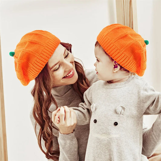 Halloween Children's Winter Woolen Hats Boys Girls Pumpkin Pattern Knitted Beret Hat For Kids 1-3 Years Wholesale