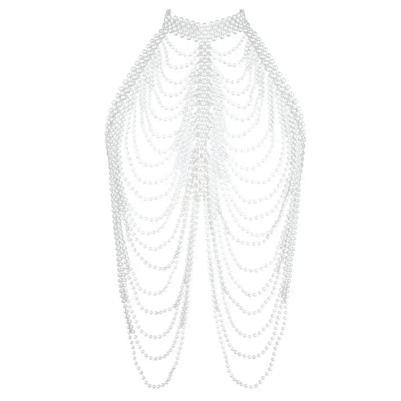 P9FE Fringed Pearls Shawl Wrap for Female Shoulder Chain Necklace Elegant Bride Shawl Formal Dress Shoulder Wrap Body Chain