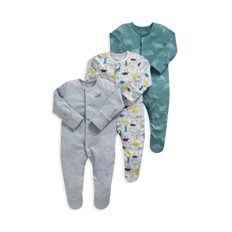 3pcs/Lot Cotton Soft Baby Romper Jumpsuit for Boys Girls with Zipper Footed Long Sleeve Pajama Sleepsuit Outfit Infant Clothes