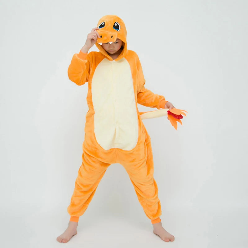 Boys Girls Cute Kigurumi Fire Dragon Cartoon Animal Pajamas Cosplay Costumes Kids OnePiece Onesies For Christmas Halloween Party