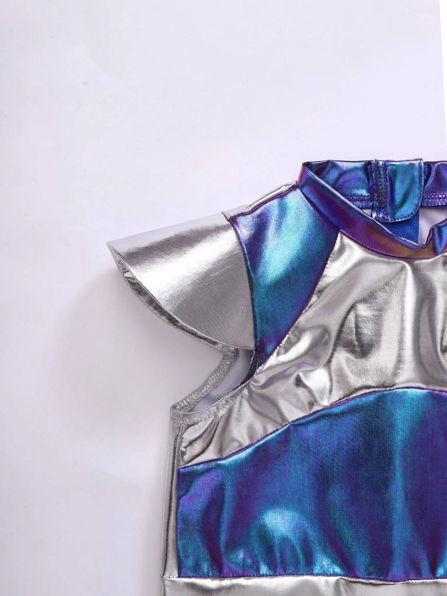 Toddler Boys Girls Metallic Alien Dress-up Costume Jumpsuit Halloween Outer Space Party Cap Sleeve Shiny Romper for Photography
