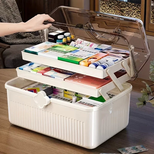 Smart Flip-Top Medicine Box! Visual Window + Multi-Layers. Easy-Carry Handle & Organized Storage. Keep Pills Sorted