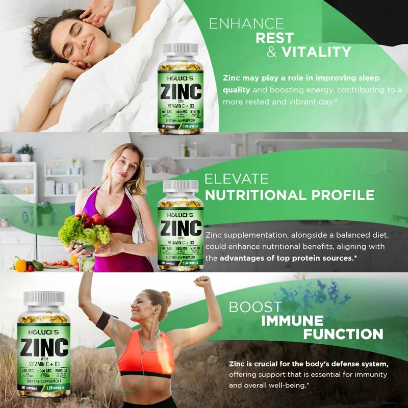 Zinc Complex Supplement, Vitamin C, Support Collagen, Antioxidant, Boost Immune, Improve Sleep & Energy, Premium Capsules