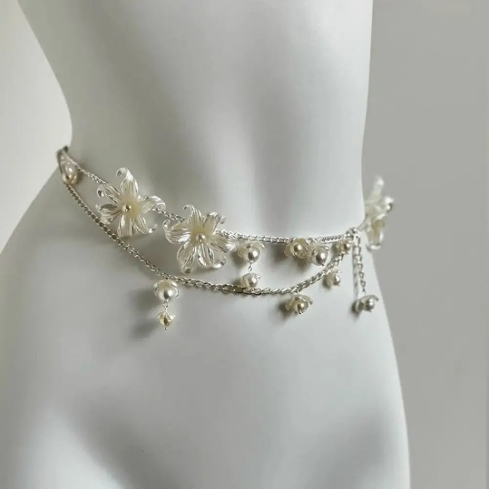 Fashion Elegant Pearl Waist Chains Waist Accessory Versatile Floral Belly Chain Boho Hip Chain Women