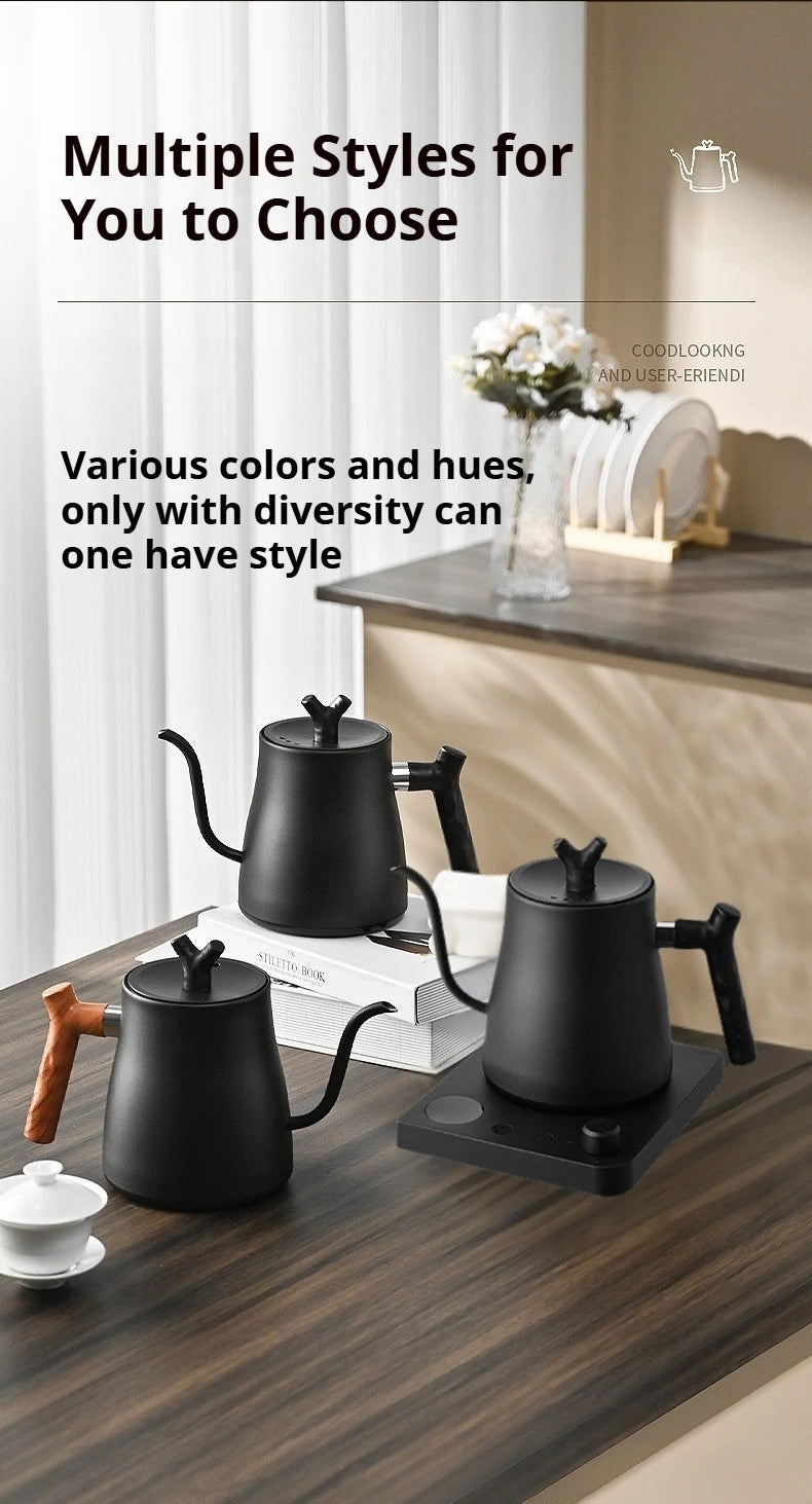 Smart Electric Gooseneck Kettle 1L 1000W, Stainless Steel Pour Over Coffee/Tea, 40-100°C Temp Control, Auto Shut-Off