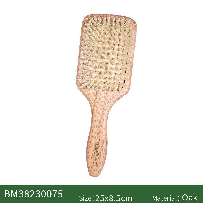 BOOMSLIFE Boar Bristle Hair Brush Square Paddle Scalp Massage Hairbrush USA Oak Wood Comb for Hair Women Barber Beauty Hair Care
