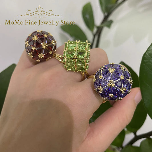 Original 2025 New Magic Cube Ring Party Gift Luxury Fine Jewelry Charm Green Crystal Fashion Women Attending Cocktail Party Ring