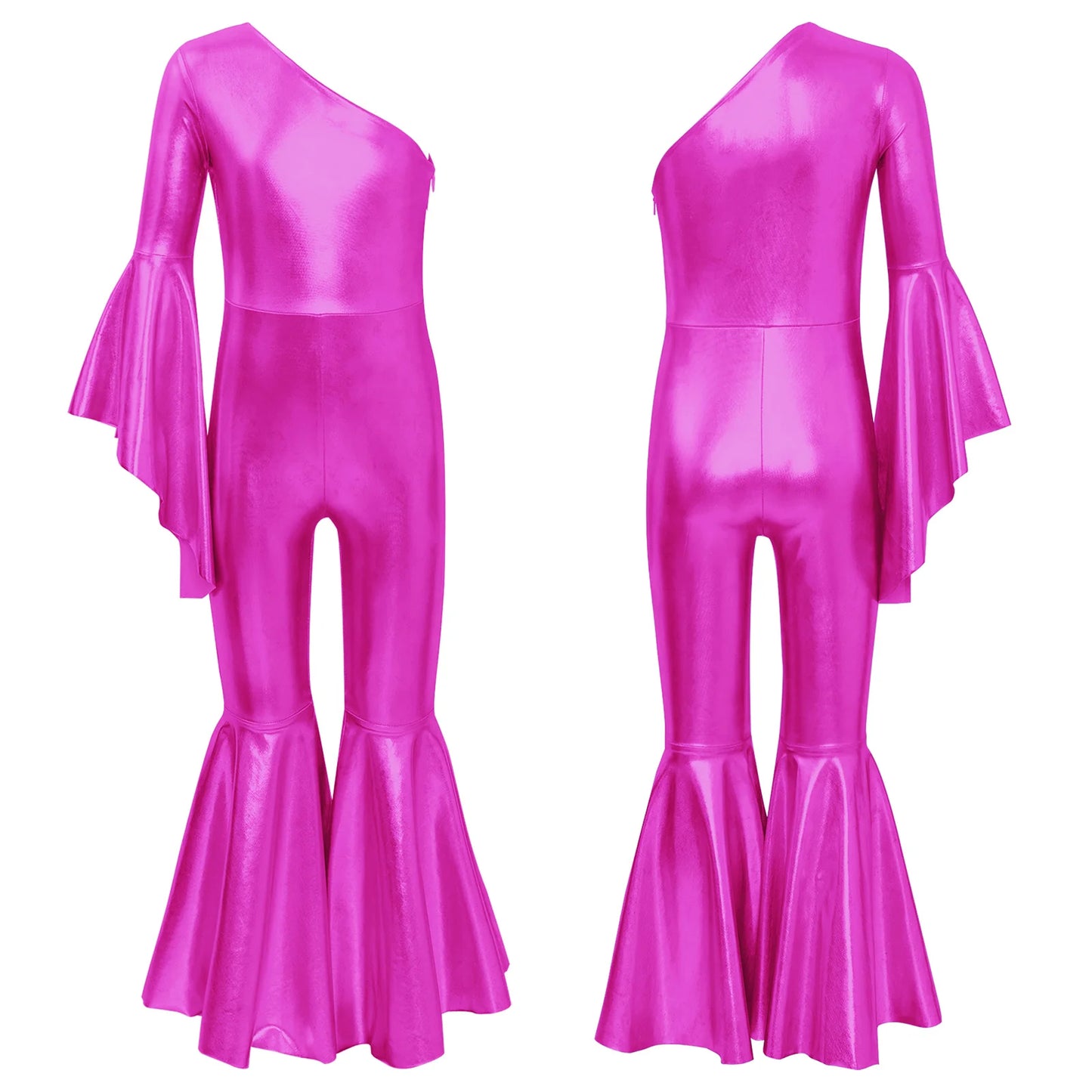 Shiny Halloween Hippie Costume for Kid Girls Sleeveless Sequins Tassels Disco Outfit 70s 80s Prom Flare Jumpsuit Party Costume