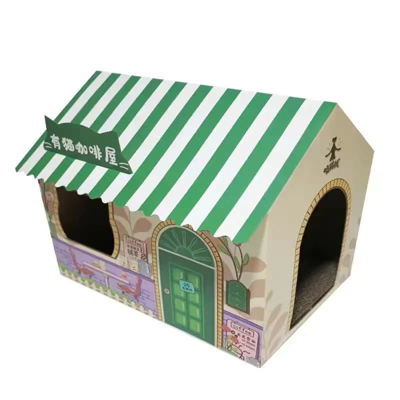 Removable Cat House Corrugated Stratching Post Toy Scratcher Cardboard Scraper for Cats Kitten Scratch Sleeping Bed