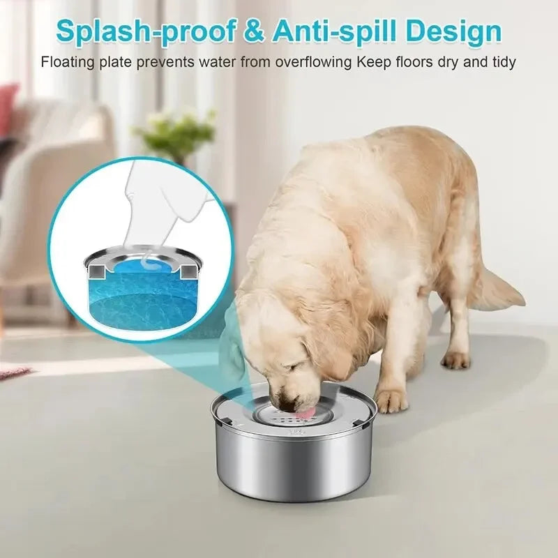1L/3L Stainless Steel No Spill Water Bowl for Dogs/Cats Non-Slip Slow Dog Bowl Water Feeder Dispenser for Medium Large Dogs