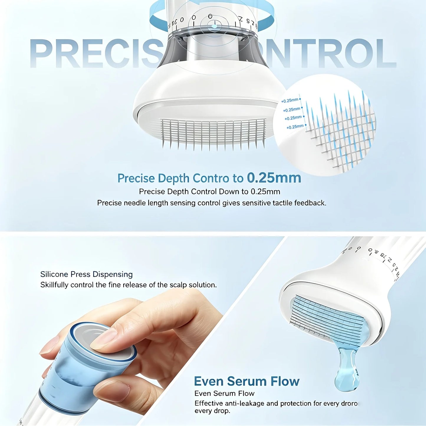 S2-140 Microneedle Scalp Serum Applicator with Reservoir Adjustable Needle Length (0.22mm) All-In-One Scalp Care Stamp