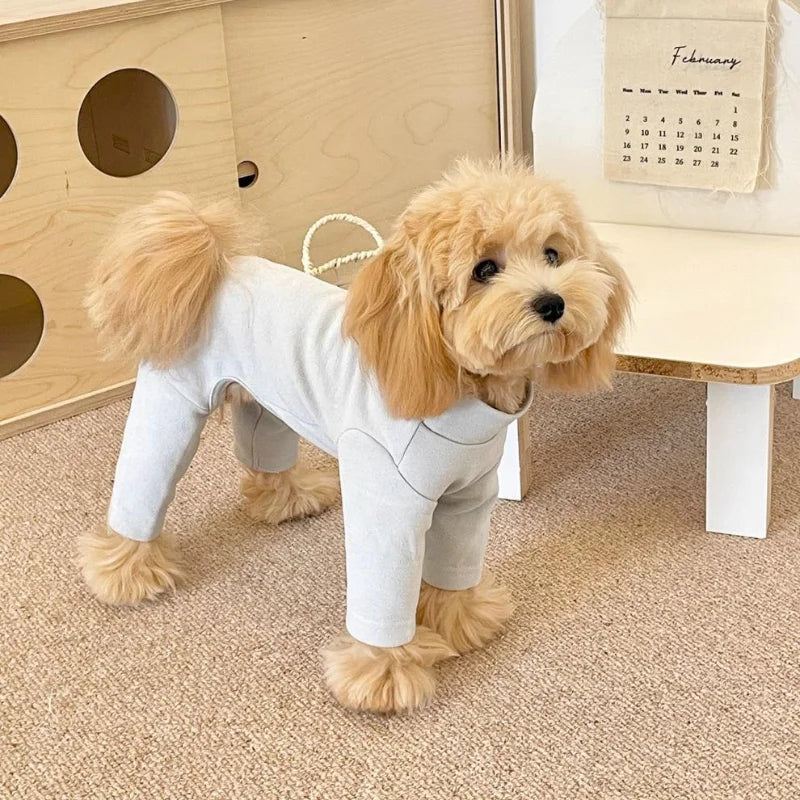 Elastic Pet Jumpsuit Four Legged Pants For Small Medium Dogs Cream Color Cozy Home Base Shirt Winter Warm Dog Clothes