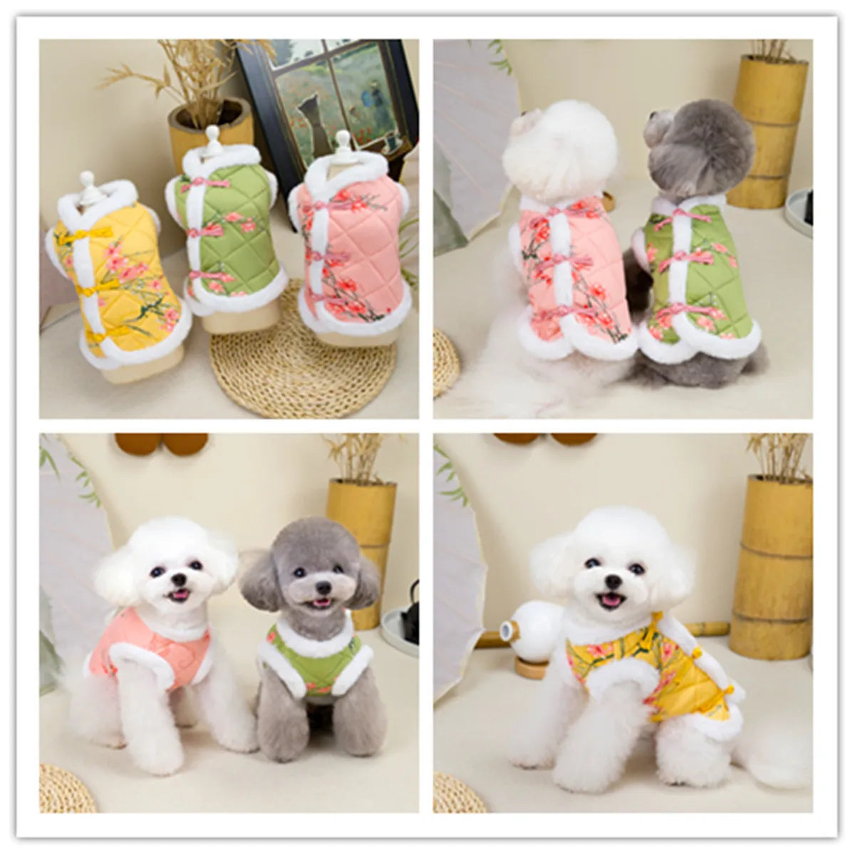 Vintage Pet Winter Warm Coat Puppy Clothes for Small and Medium Doggy Pomeranian Chihuahua Jacket With Flower Outdoor Clothing