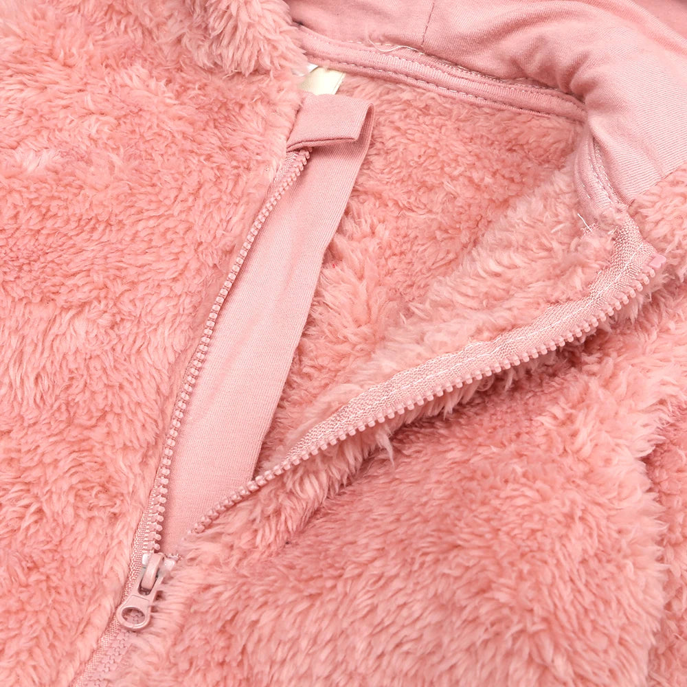2026 Winter Baby Rompers Infant Fleece Bear Hooded Onesies Newborn Baby Boy Girl Zipper Jumpsuit Bodysuit Pyjamas