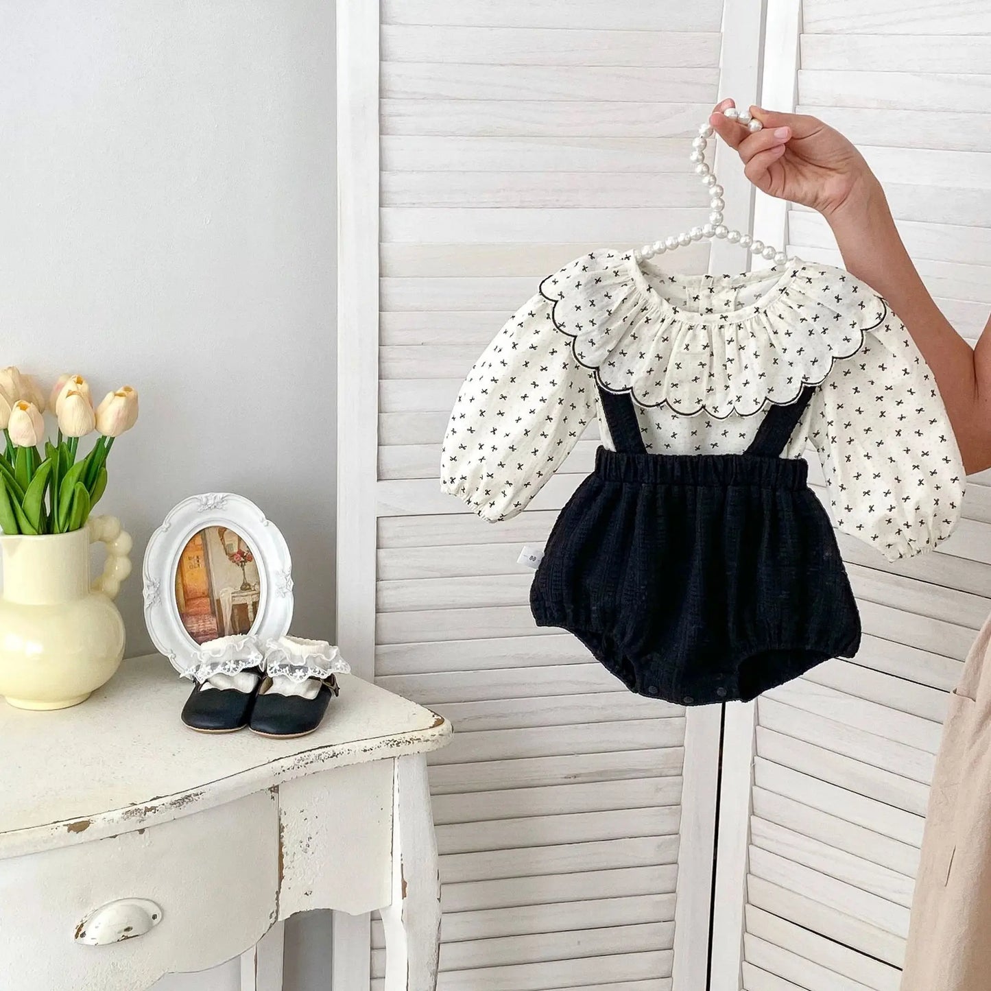 5364 Baby Clothes 2025 Spring Fahion Baby Girl's Bib Suit Lapel Long-sleeved Shirt Or Bag Fart Pants Climbing Clothes