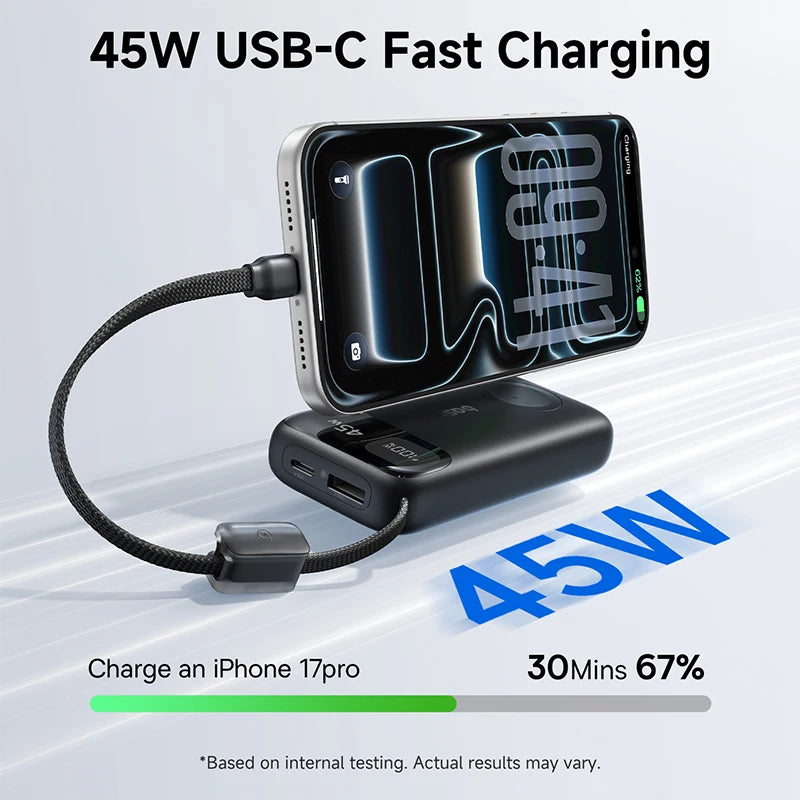 Baseus 45W 10000mAh Power Bank with 5W Magnetic Wireless Charging for iWatch & AirPods External Battery For iPhone 17 16 Pro Max