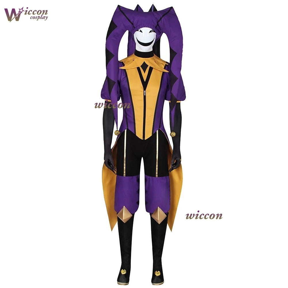 Uhah// The Freak Circus-Jester Cosplay Purple Clown Outfit Costume Game 2026 Halloween Horror Mens Roleplay Clothing Mask Hat