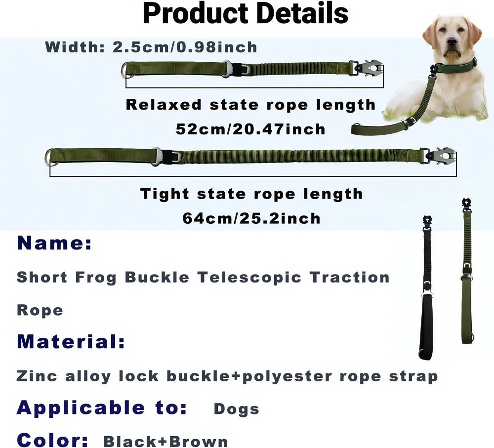 Tactical Dog Leash Heavy Duty, 20-25Inch Bungee Dog Leash, Training Walking Bungee Lead with Heavy Duty Frog Clip Car Seatbelt f