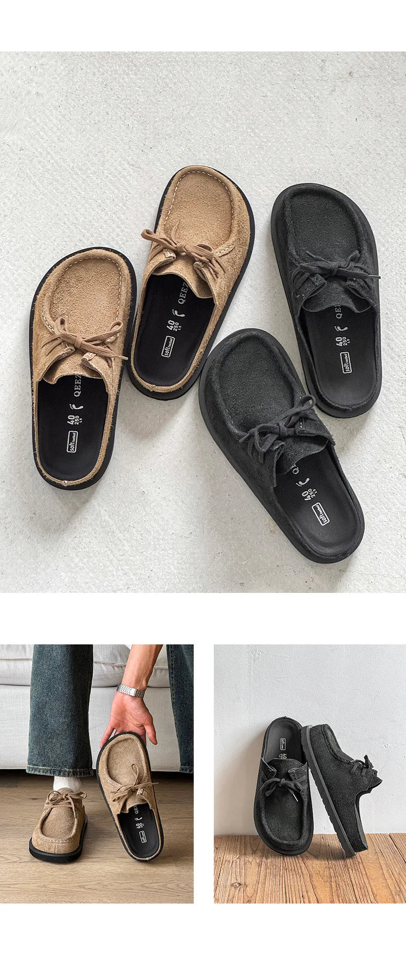 2025 Retro bag head lace-up leather one-pedal summer half slippers men and women couple cowhide shoes