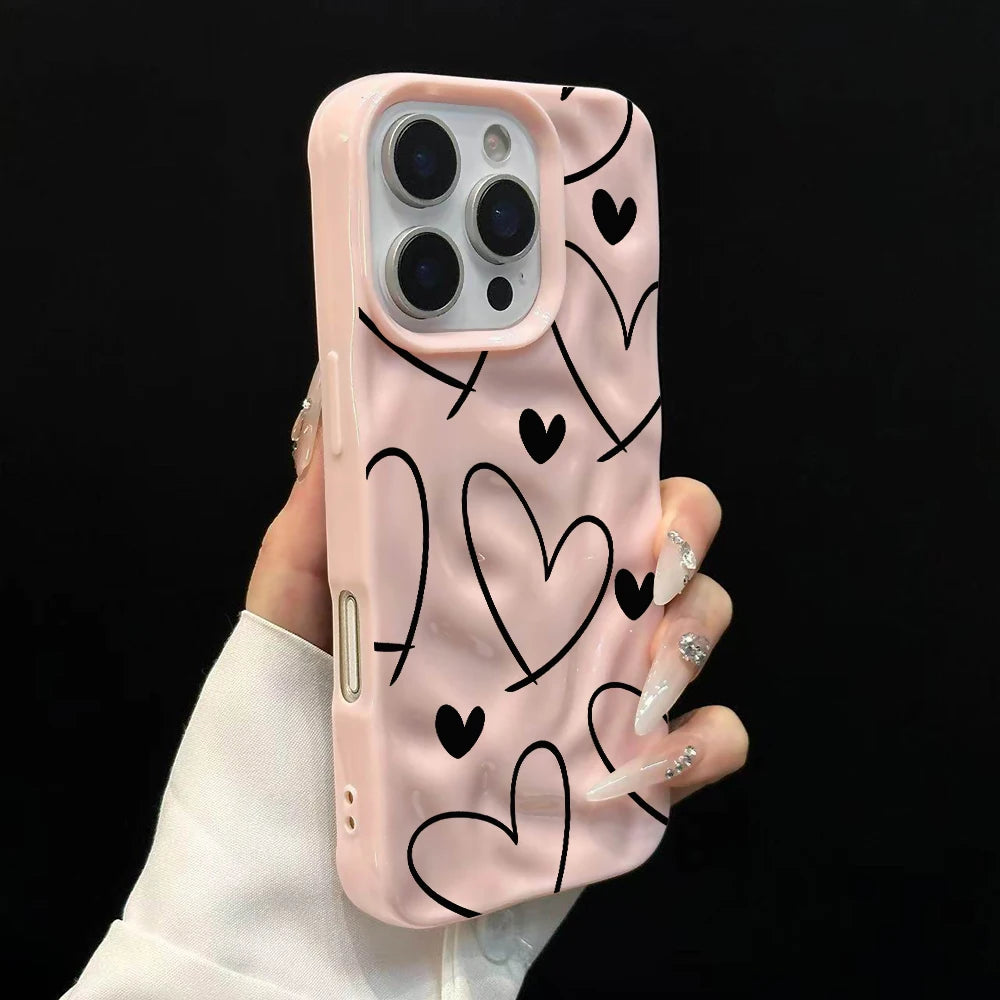 Line Love Heart TPU Candy Color Phone Case For iPhone 15 Pro Max 16 17 14 13 Pro Max 13 12 11 Plus Soft ShockProof Luxury Cover