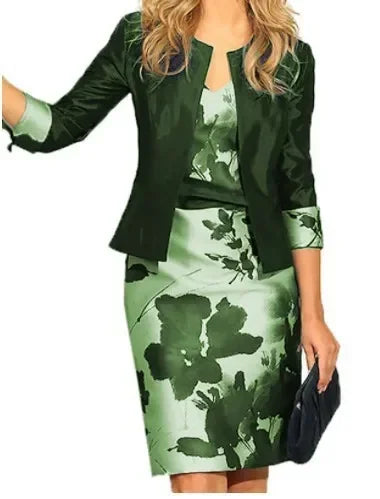 Women Casual Three Quarter Printing Y2K Cardigan Spring Summer New Dress Set Fashion V-neck High Street Sleeveless Midi Dress