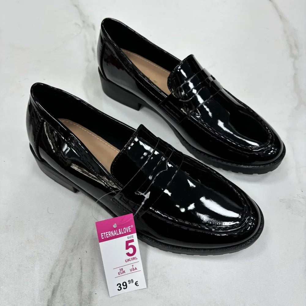 Fashionable Versatile Patent Leather Bright Face British Style Flat Shoes Comfortable Microfiber Face Adult Men Women Summer Sho