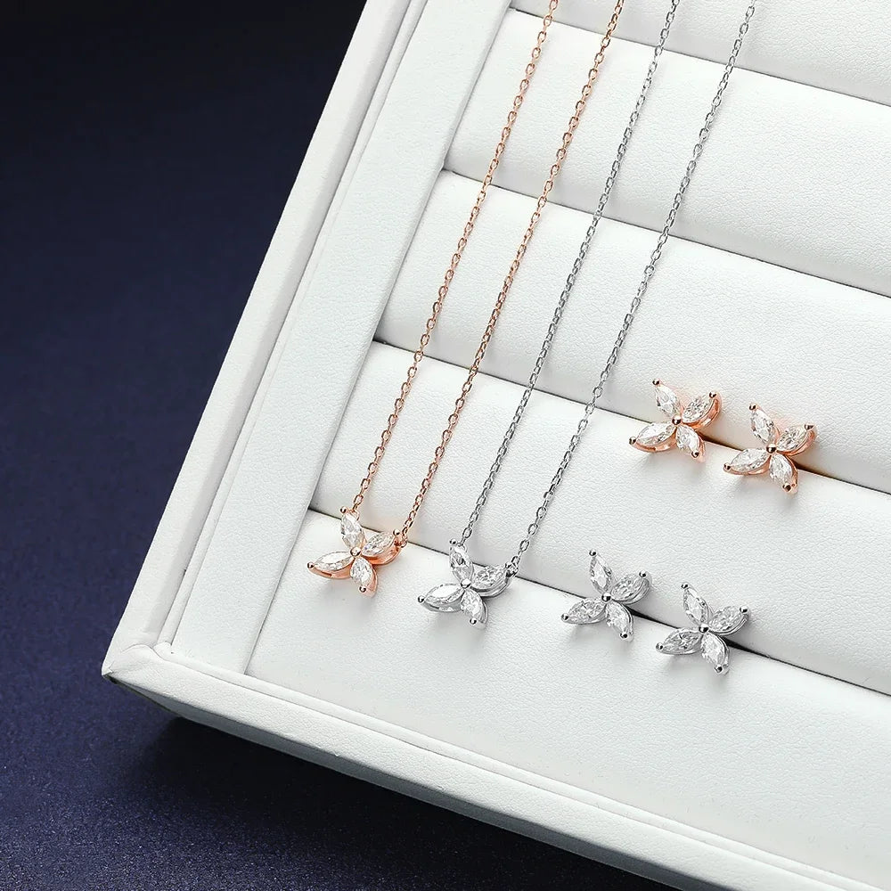 1.2 Carat D Color Moissanite Pendant Necklace for Women S925 Sterling Silver Earrings Sparkling Fine Jewelry Set Wedding Gift