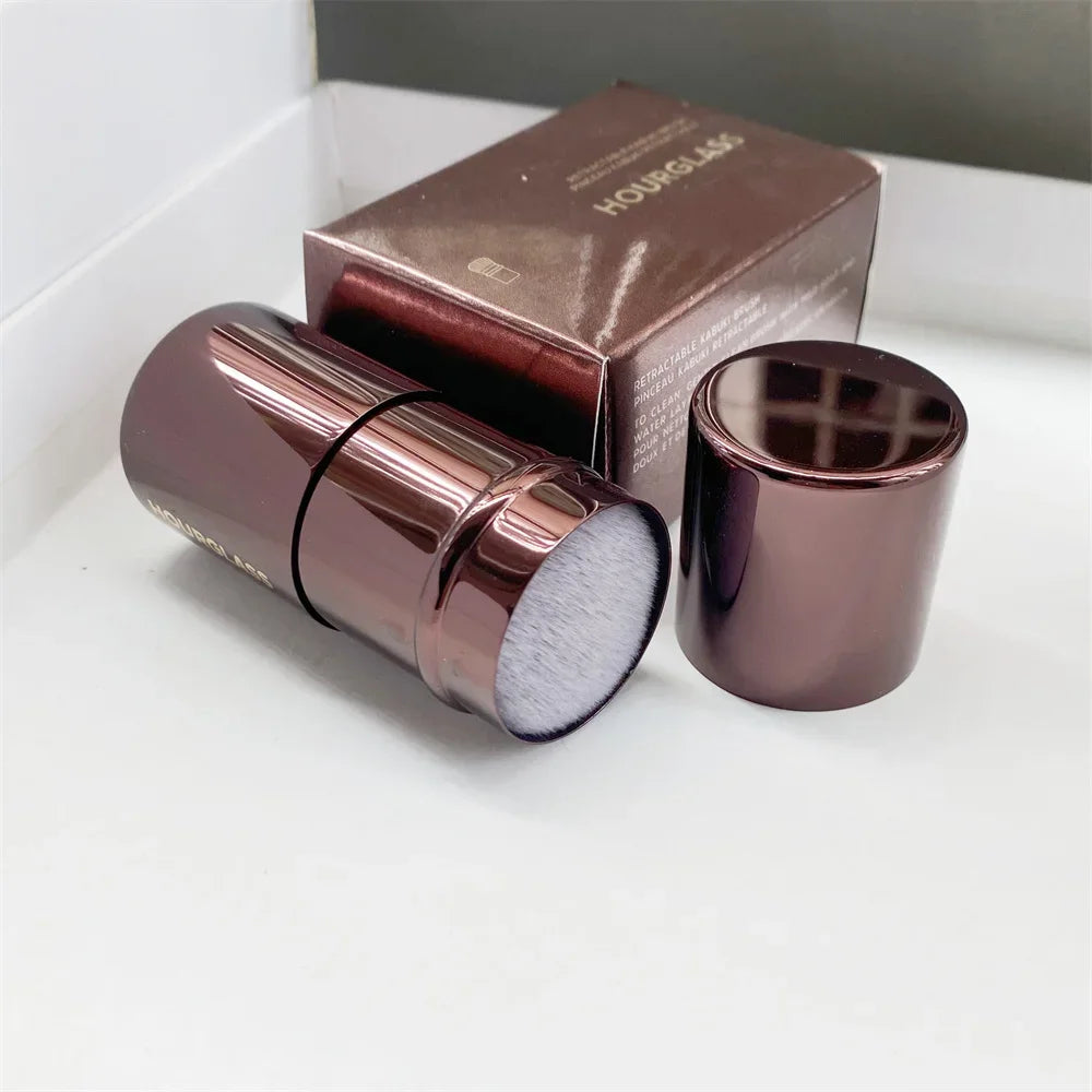 Retractable Kabuki Brush Dense Synthetic Hair Short Travel-Sized Foundation Powder Contour Makeup Brush Cosmetic Tools