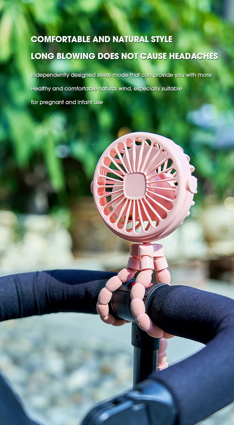 Baby Stroller Octopus Fan Anti Pinch Hand 3-speed Small Night Light USB Mini 3-speed Charging Small Fan