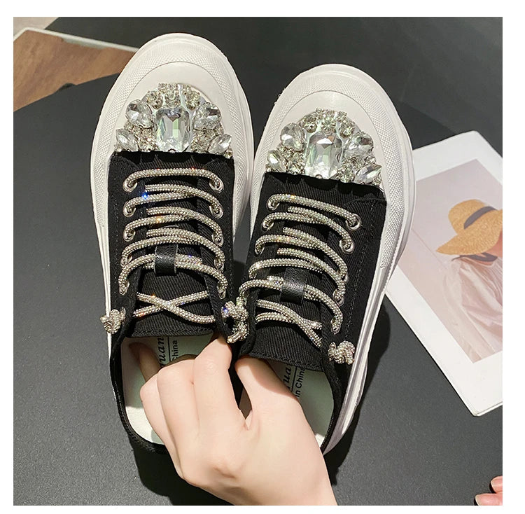 Women Shiny Rhinestones Shoes Four Seasons Casual Sneakers Women Stylish Sport Shoes Lace-Up Sports slippers zapatos mujer