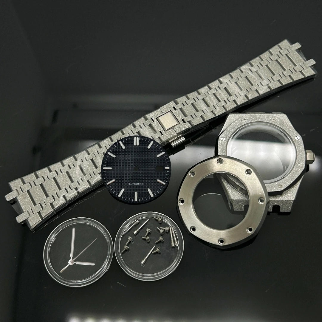 41mm Gold Black Matte Star Sand Steel Case Strap with 31.8mm Watch Dial for Oak NH35 NH36 NH70 Automatic Movement Watch Hands